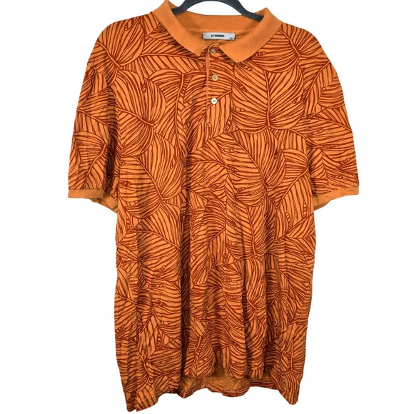 LC Waikiki Other - LC Waikiki Mens 3XL Orange Tropical Leaf Print Short Sleeve Polo Shirt Summer